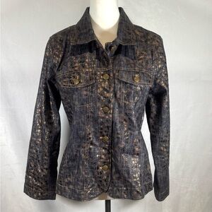 Analogy Jean jacket with shimmering snakeskin print size large